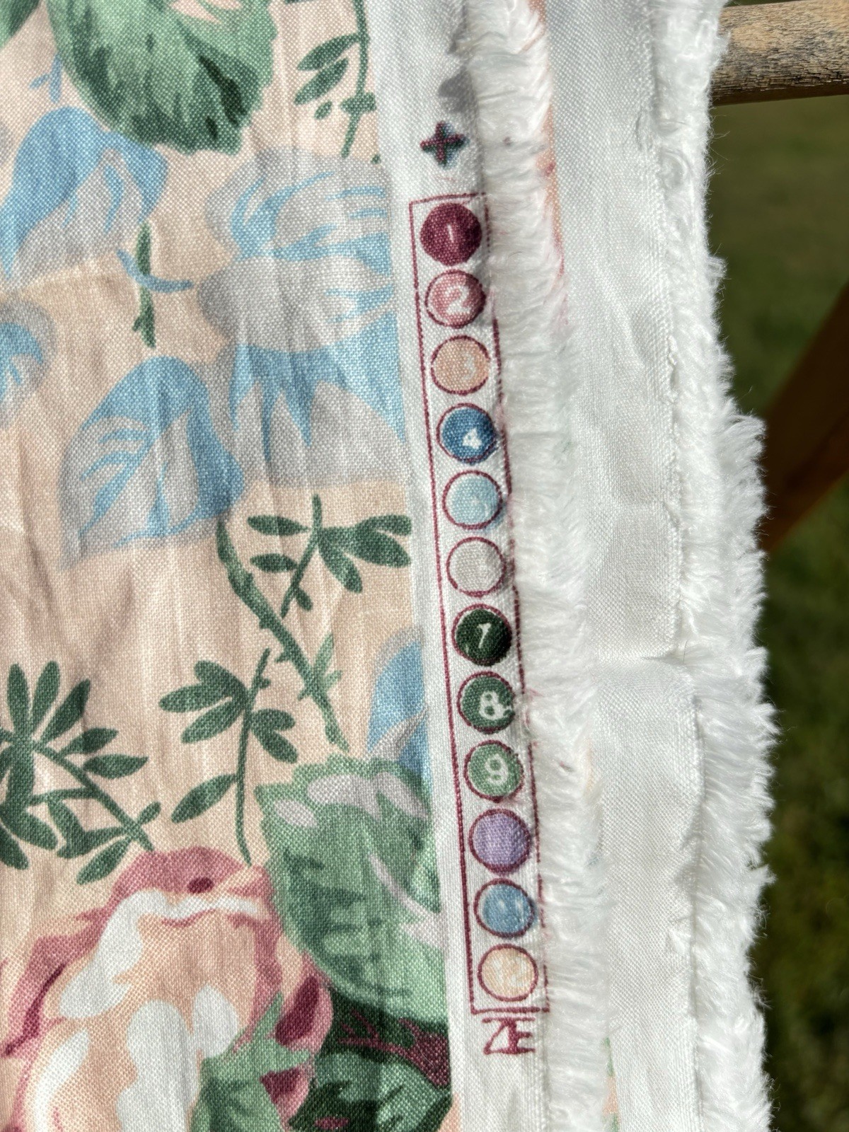 Vtg Mario Buatta Chintz Peach Apricot Fabric Floral Blue Ribbon Bow By The Yard