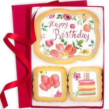 Happy Birthday Cookies Gift Basket For 3 Count (Pack of 1), Floral