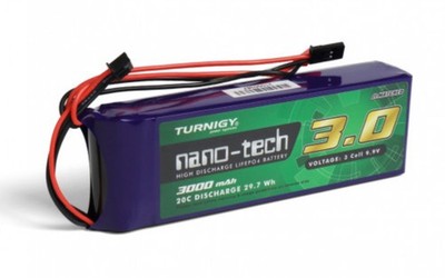 Turnigy Nano-tech 3S 3000mAh 9.9V 20C LiFePO4 Receiver Pack w/JST & Futaba