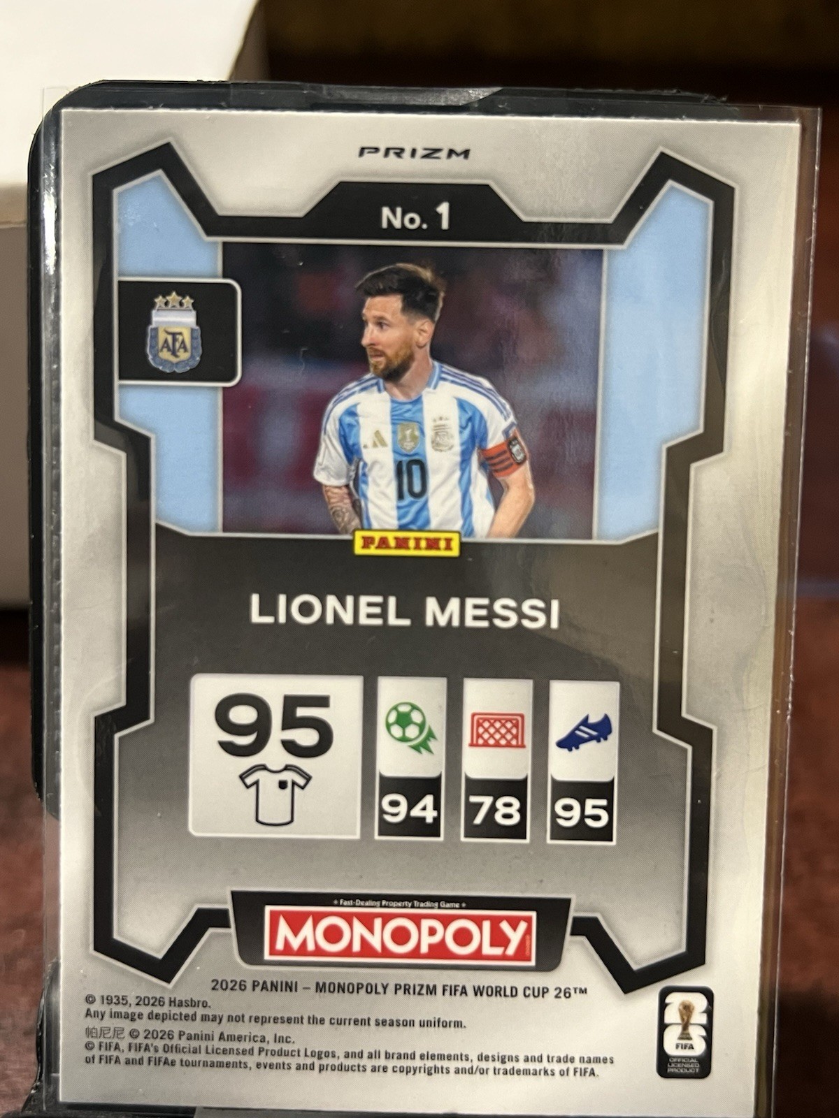 Panini Prizm Monopoly FIFA World Cup 2026 Lionel Messi Blue Prizm & Base #1 Card view 4