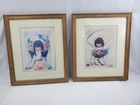 2 De Grazia Hand Signed Prints "Flower Boy" & "Flower Girl" 1979 Framed Matted