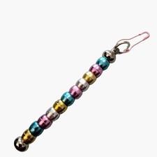 Beaded Bag Charm Zipper Pull Key Fob Iridescent Metallic Beads Metal Clip