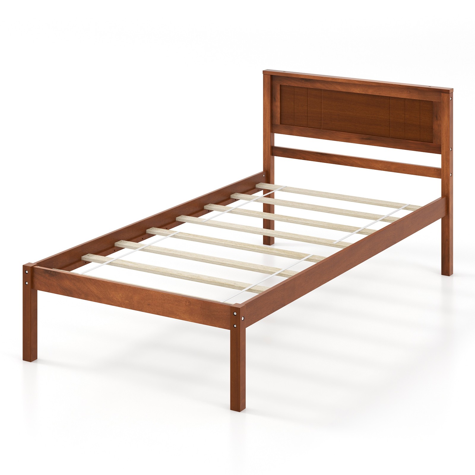 Twin Size Wooden Platform Bed Frame with Headboard Mattress Foundation Walnut