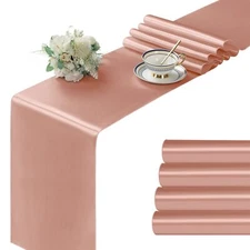 4Pcs Satin Rose Gold Table Runner - 12 x 72 Inch Long Size Party Table Runner...