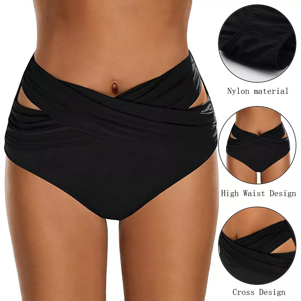 Women Sexy High Waist Ruched Bikini Bottoms Tummy Control Swimsuit