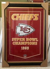 Kansas City Chiefs Dynasty 1969 Super Bowl Champions Wool Banner Framed
