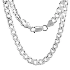 Sterling Silver 7mm Cuban Curb Link Chain Necklace or Bracelet, Made in Italy