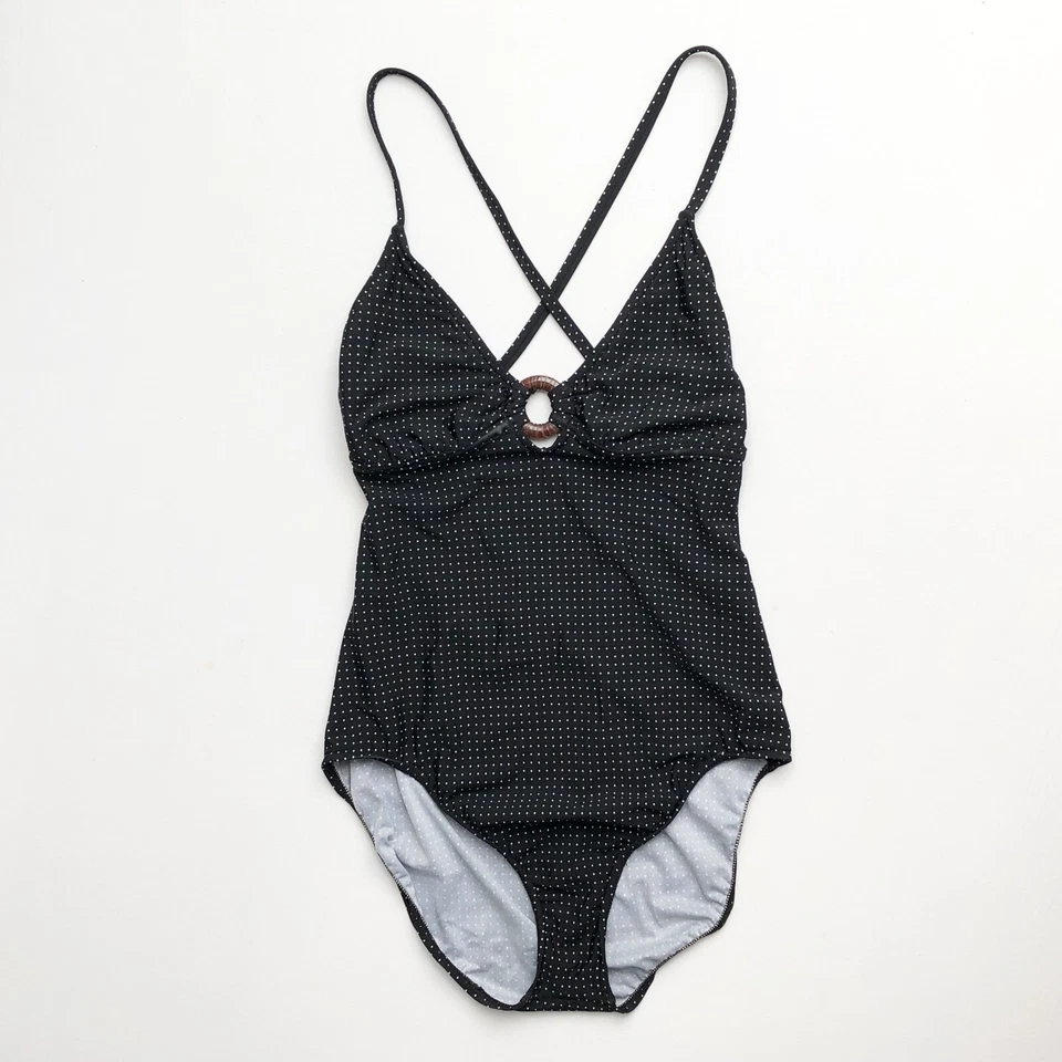 Traje de baño de una pieza vintage años 90 Y2K 2000 aro negro lunares espalda baja M L 10 Foto 3 de 4