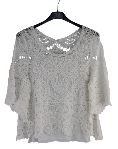 Ladies Italian Lagenlook Short Crochet Top and Vest Set Short Sleeve Summer Top. - Picture 5 of 10