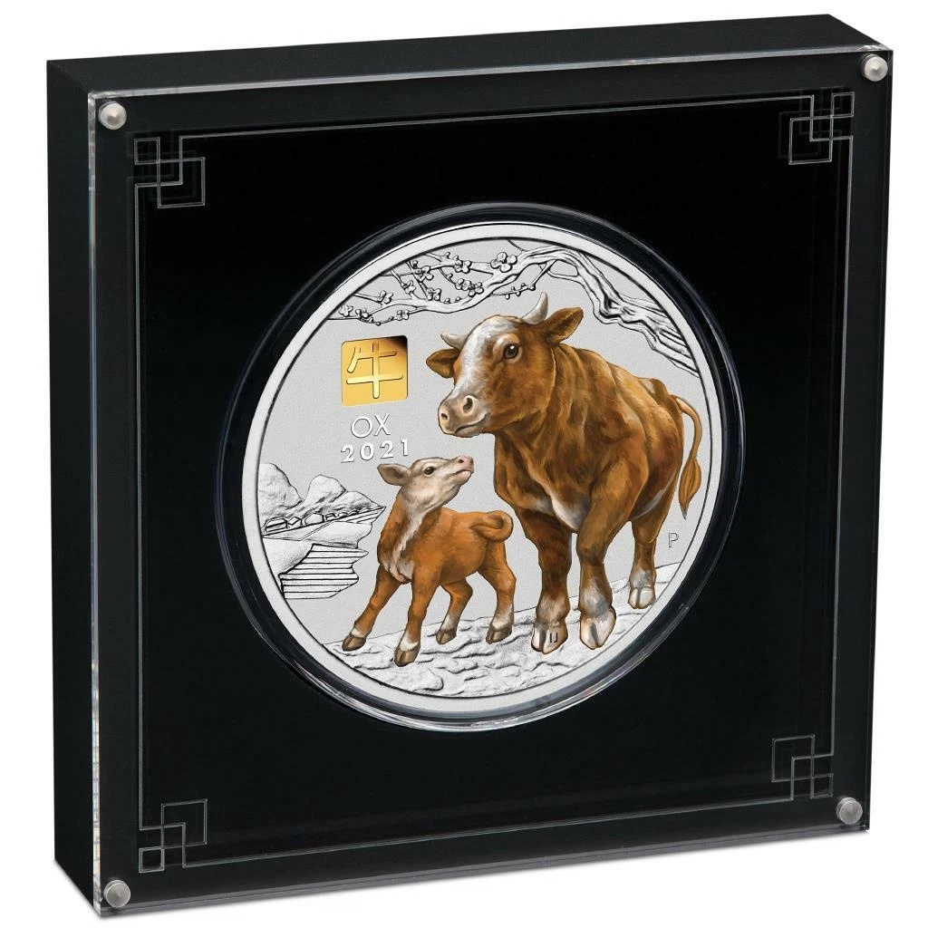 Silbermünze 1kg Jahr des Ochsen (2.) Lunar III. 2021 - Australien - ST in Farbe