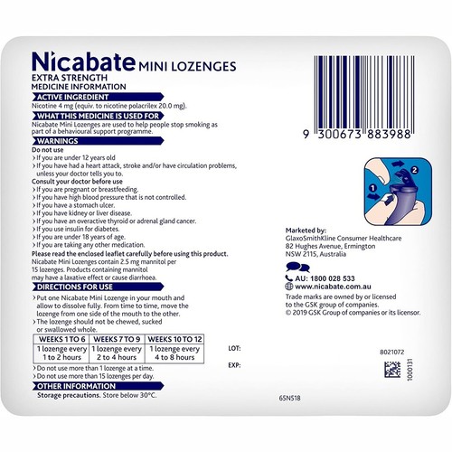 Nicabate Mini Lozenges 4mg Nicotine Mint Stop Smoking Aid 60 Lozenges - Picture 2 of 11