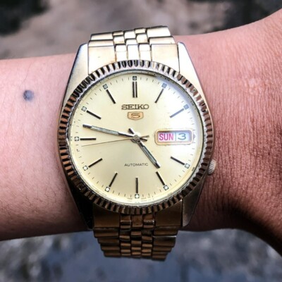 RARE Seiko 5 SNXJ94 Automatic 7S26-0500 Fluted Bezel Gold RARE Seiko 5 SNXJ94 Automatic 7S26-0500 Fluted Bezel Gold