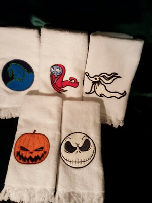 Embroidered Hand Towels - Nightmare Before Christmas - Set of 5 - NEW