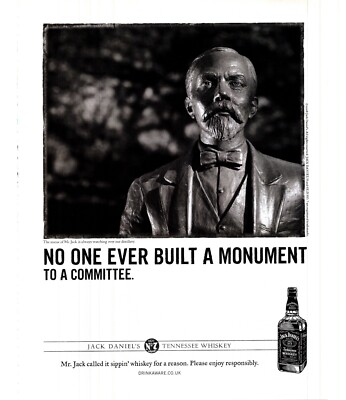 (WOR3) ZEITSCHRIFTENWERBUNG 12X9'' JACK DANIELS WHISKEY - NIEMAND HAT JEMALS EIN DENKMAL GEBAUT