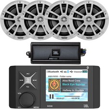 JBL Marine USB Stereo Receiver, 4x 6.5" 225W White Speaker, 4-Channel Amplifier