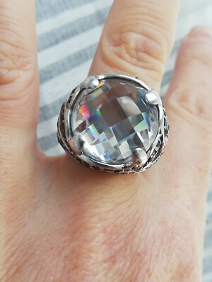 Bague En Argent Vintage Avec Strass Et Pierres - Taille 55, Style Griffe, Pierres Zirconium Et Topaze, Occasion