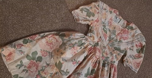 Vintage Jessica Mcclintock Gunne Sax Style Dress Girls 7 Floral Print With Lace - Picture 2 of 7
