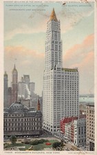 New York City NY Woolworth Building 1910s Hudson River Downtown Vtg Postcard S1