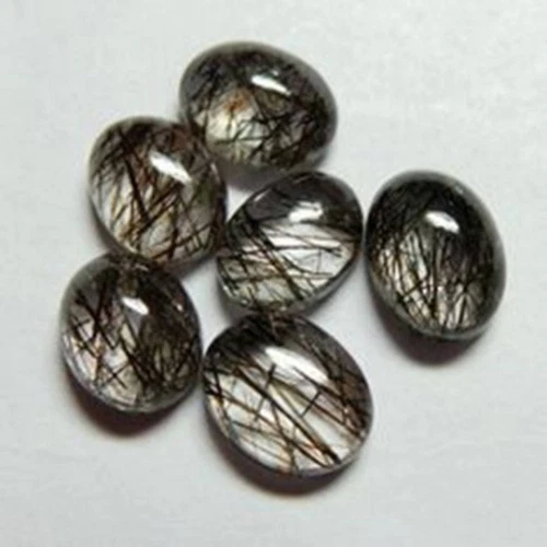8X6MM TO 14X10MM NATURAL BLACK RUTILE QUARTZ OVAL SHAPE FLAT BACK CABOCHON - Image 3 of 3