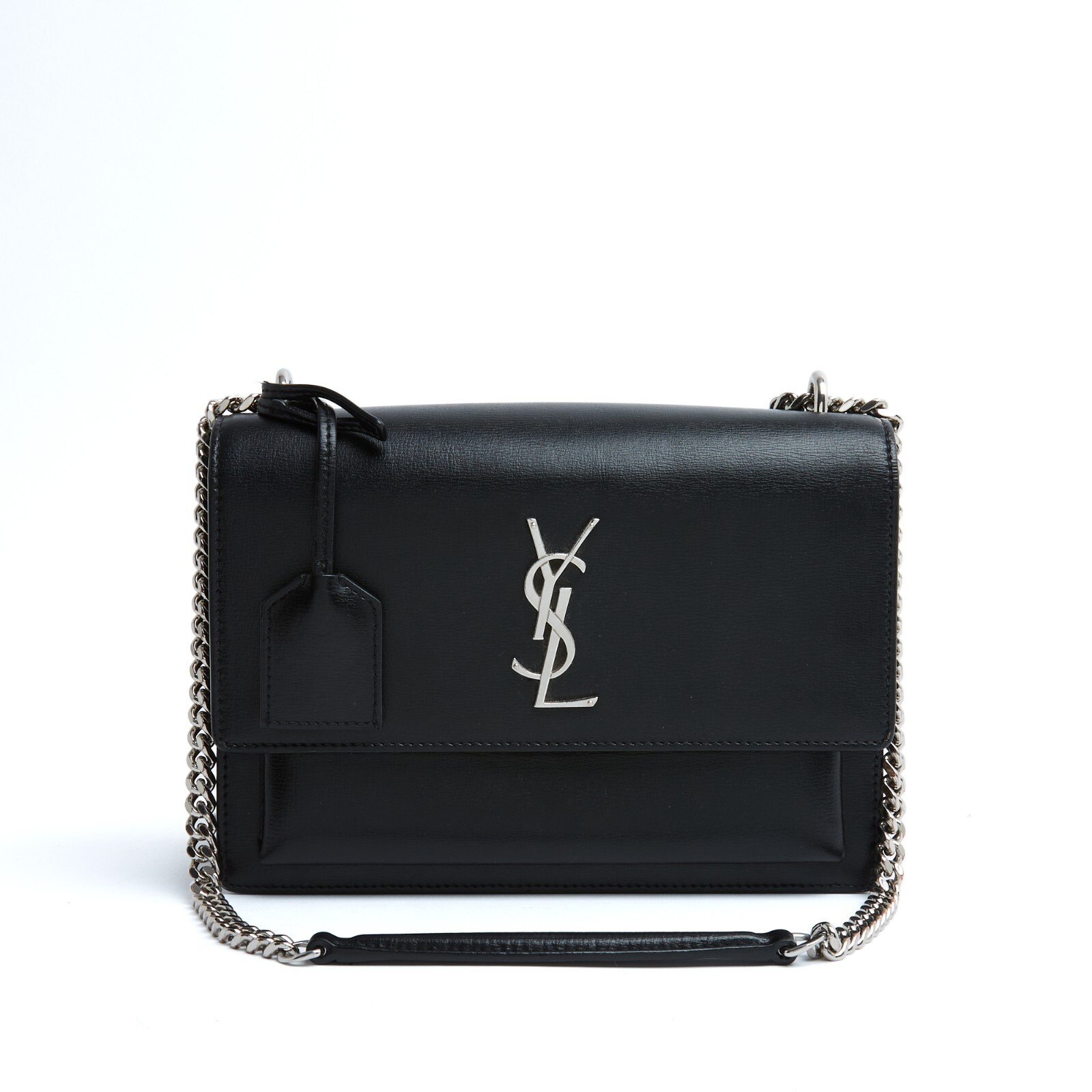 SAINT LAURENT Borsa Sac Laurent tramonto 2024 in pelle nera argento Cassandra borsa a traco...
