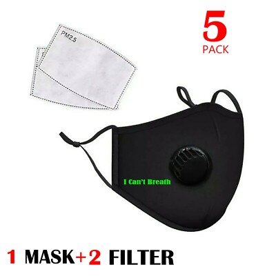 5 PACK I cant CAN`T BREATH Mask Breathing Valve PM2.5 Face + 2 Mask filters 