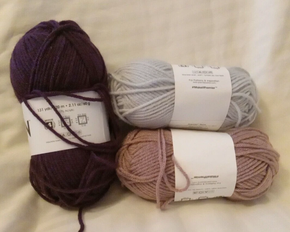 Premier Just Yarn Worsted  - 3 Skeins - Mist, Eggplant, Rose - Image 4 of 4