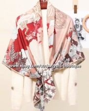 70 Cashmere  30 Silk Wrap Scarf Trees Mountain Print Double Face Shawl 135cm