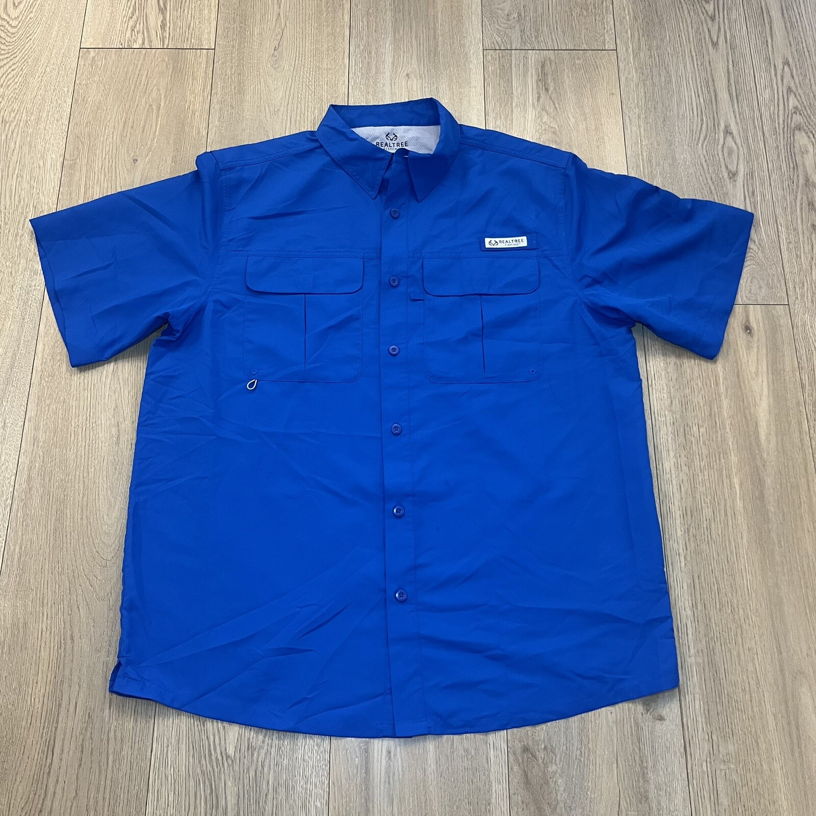 Realtree Men’s Blue Short Sleeve Fishing Guide Shirt Large Vented w/UV
