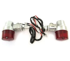 Universal Polished Aluminum Motorcycle Turn Signals - Red Lens - Dual Filament