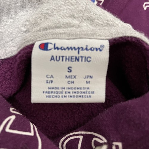 Champion Authentic All Over Logo Womens Hoodie Sz S Purple White Sweat Shirt - Picture 5 of 6