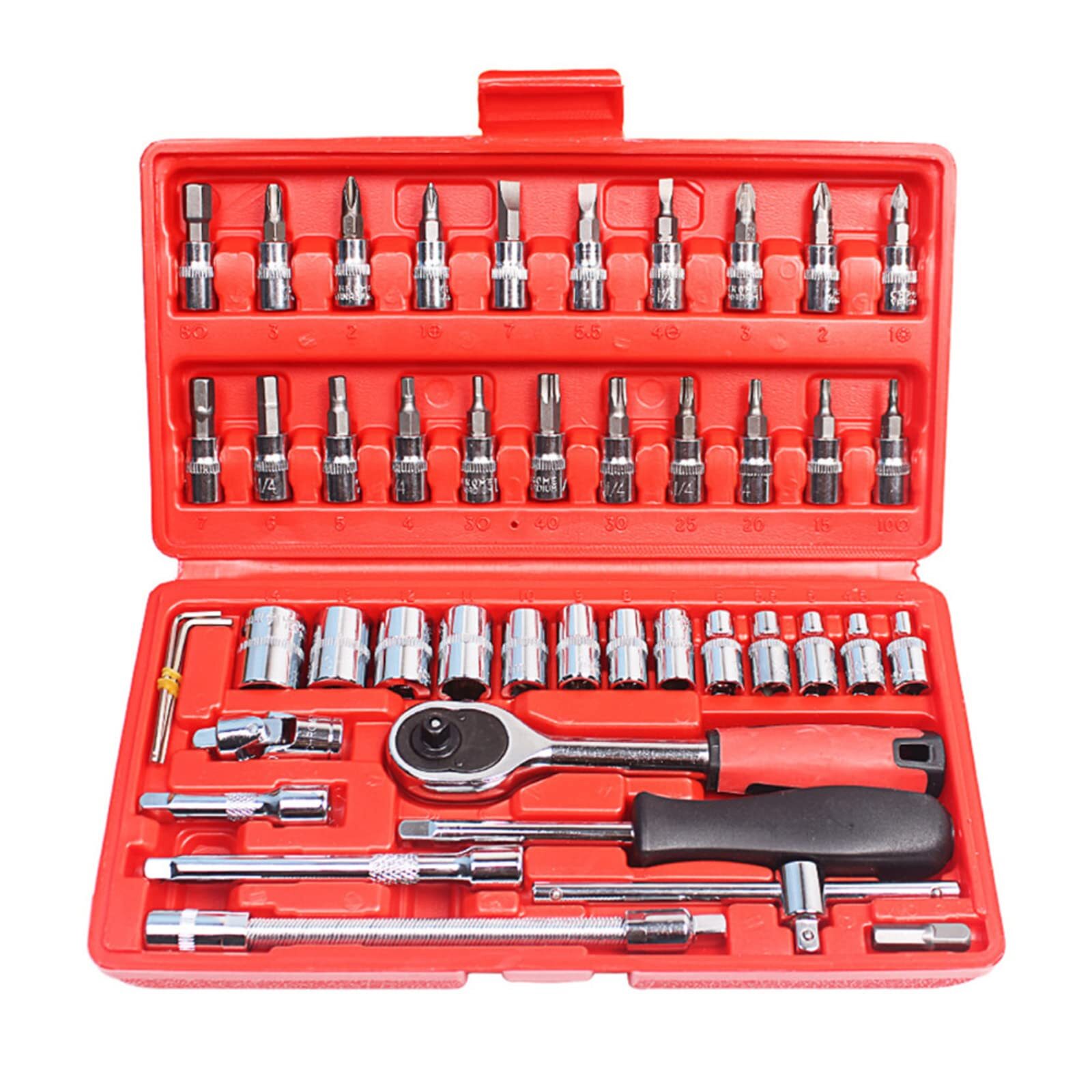 46-Piece 1/4-Inch Drive Socket Ratchet Wrench Set with Bit Sockets & Extensions