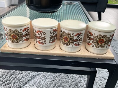 Vintage Retro Royal Worcester Palissy Gewürz-/Vorratsgläser x 4 mit Regal