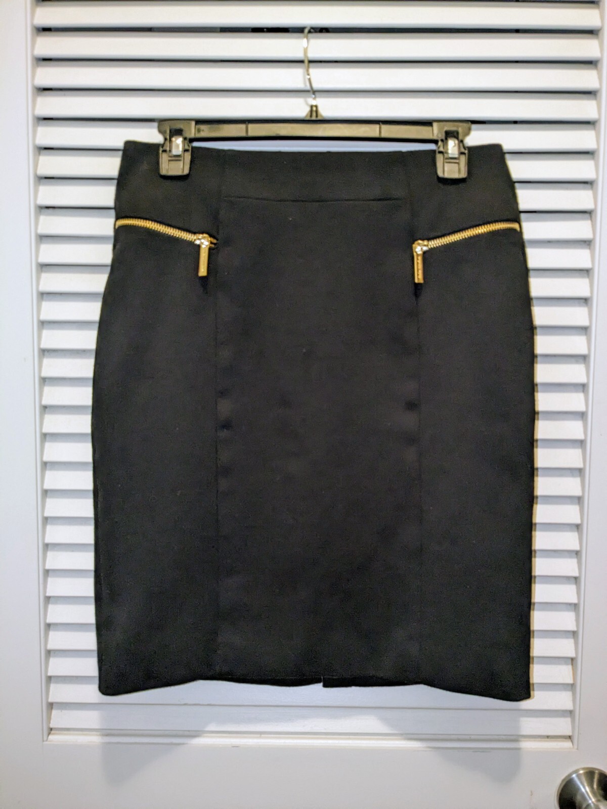 MICHAEL KORS Women's 6 Black Pencil Skirt Gold Zipper Accents Designer Corpcore
