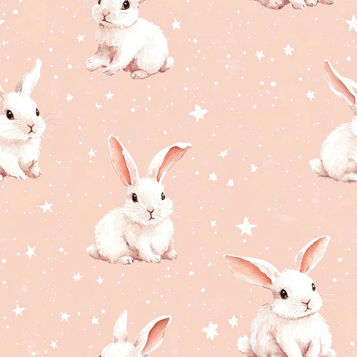 White Bunnies on Pink! Sewing Quilt Fabric Metres/Fat/Long/Quarters: 100% Cotton - Picture 3 of 4