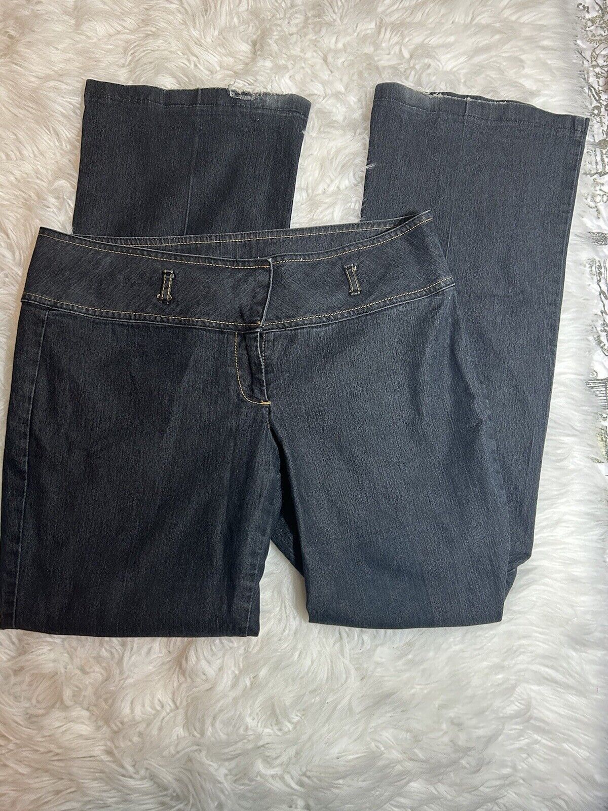 Vintage y2k Bisou Bisou dark denim flared jeans Size 12 No Pockets FLAW Stretch