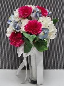 Silk Flowers Floral Bridal Wedding Bouquet Wrapped Stem Photo Studio Prop EUC