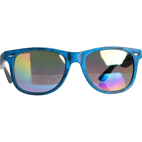 Textured Woodtone Mirrored Malibu Sunglasses - Blue — 第 3/3 张图片