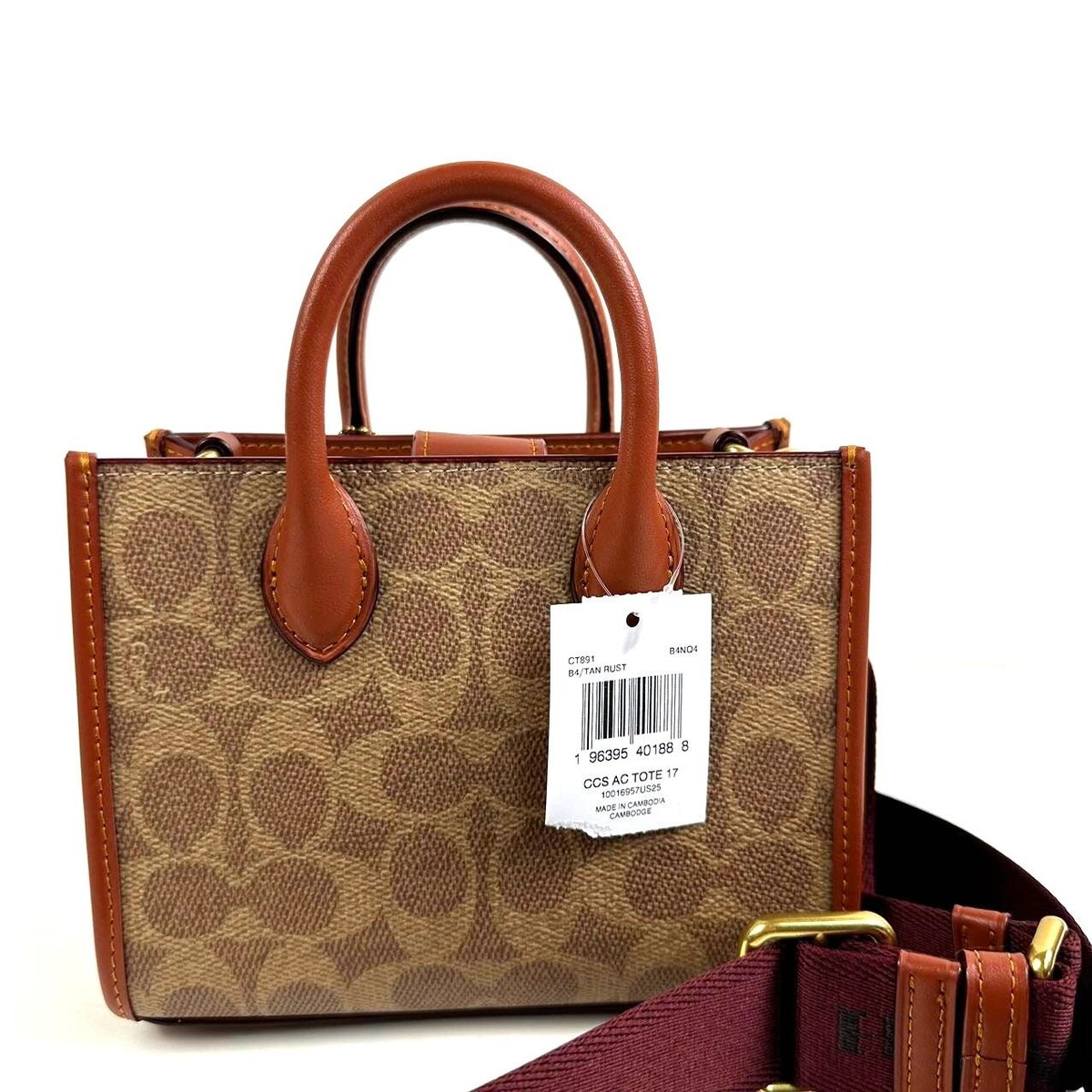Coach Ace Tote Bag 17 In Signature Canvas IN Tan/Rust CT891