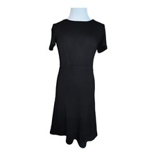 Madewell Gallerist Black Short Sleeve Modest Sheath Crew Neck Dress Size Small