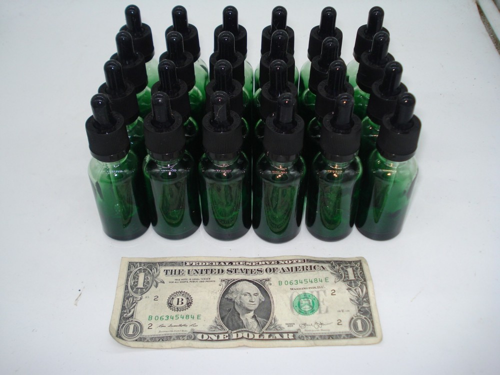 Case of 24   Essential Oils  1oz Faded Green Glass Bottle Dropper 30ml With Cap