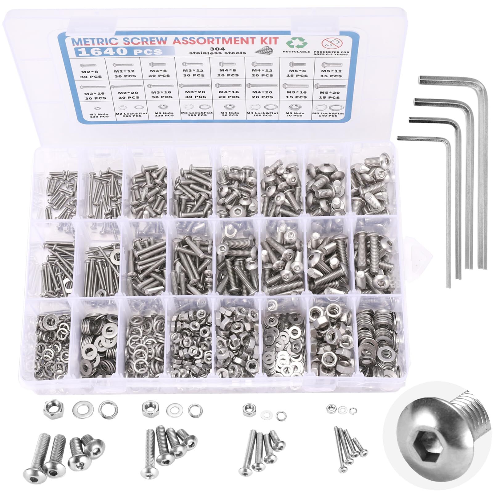 1640 PCS Metric Machine Screw Assortment Kit Assorted Stainless Steel Small B...