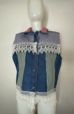 VTG 90s Southwest Denim Vest Gingham Lace Cowgirl County SZ XL