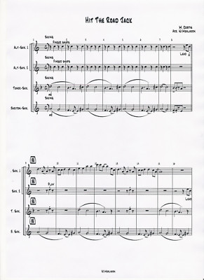 Saxophonquartettnoten '' Hit the Road Jack'' von M. Curtis