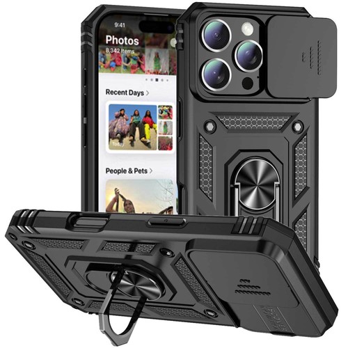 Luxury Stand Armor Camera Cover Cover Case For 16E 16 15 14 13 12 11 Pro Max - Picture 13 of 26