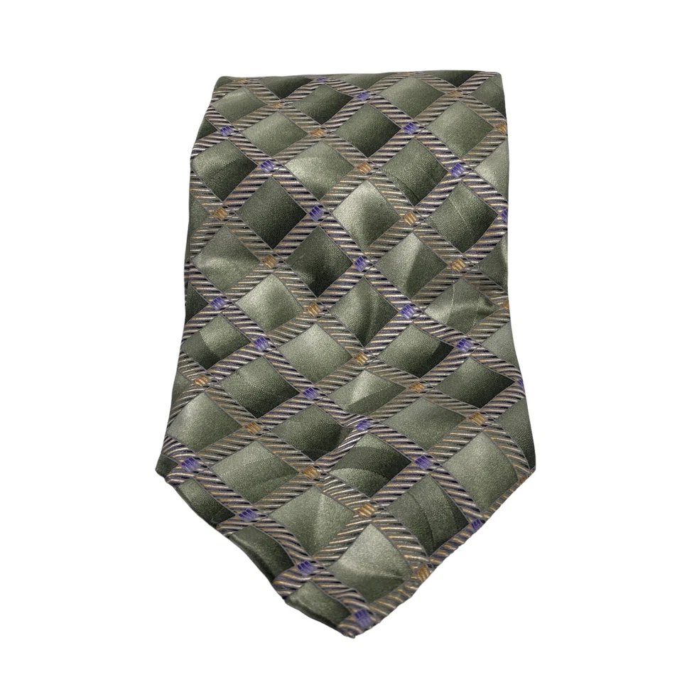 Corbata Puritan para hombre 100 % seda verde patrón diamante resistente a las manchas Foto 3 de 4