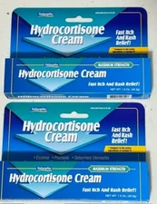 SET 0F 2 Hydrocortisone Cream Maximum Strength 1% Anti Itch 1.5 oz Each