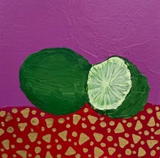 Original painting, lime citrus Fruite, small mini painting, impasto, 4x4''