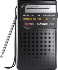 PowerBear Portable Radio  AM/FM, 2AA Battery Operated with Long Range Black