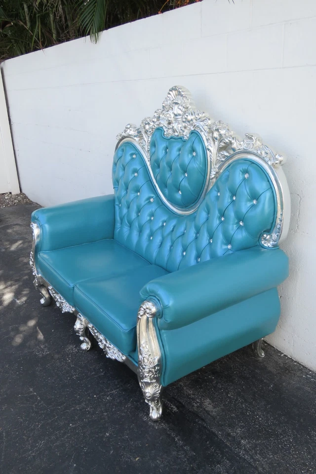 洛可法国重型雕刻银叶水钻大号高沙发长椅3605 — 第 4/4 张图片