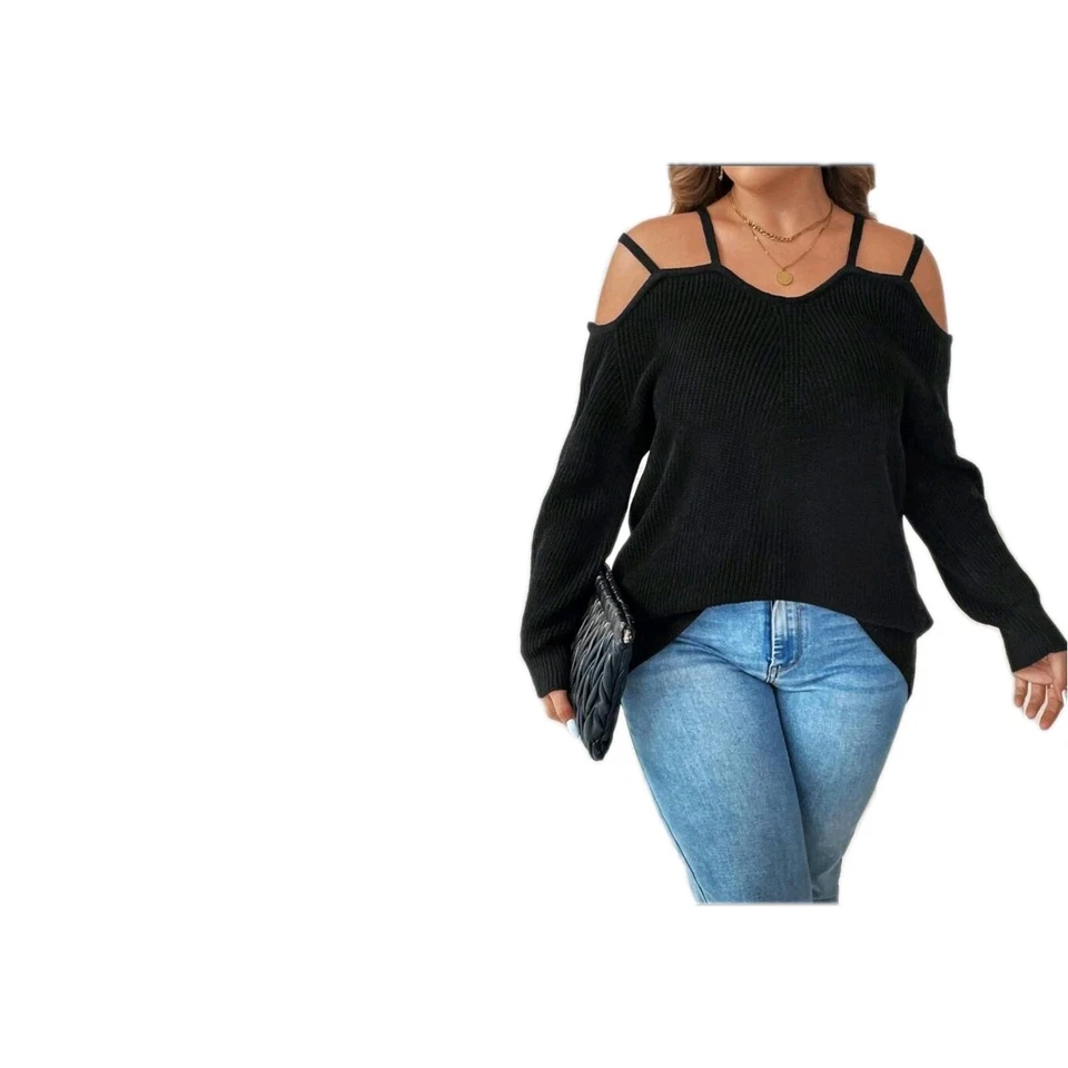 Camisa preta de manga comprida ombro frio leve 3Xl coração derek - Imagem 3 de 4